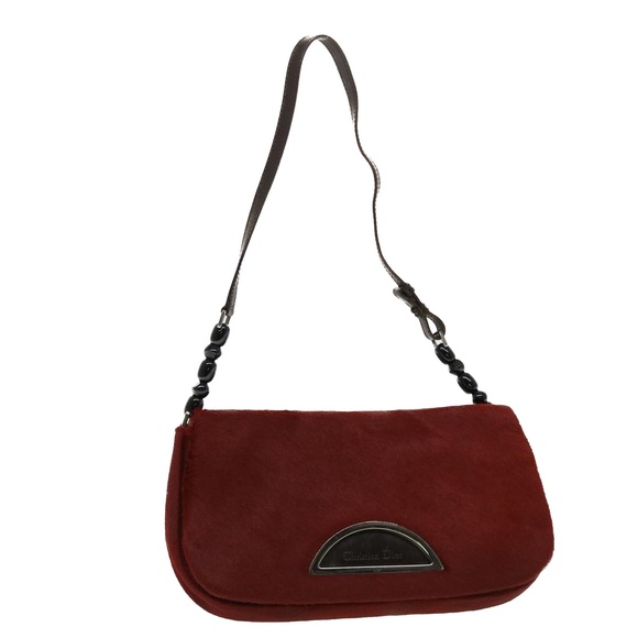 Christian Dior Maris Pearl Shoulder Bag Harako leather Red MA-1909 Auth 44311 - Picture 1 of 16